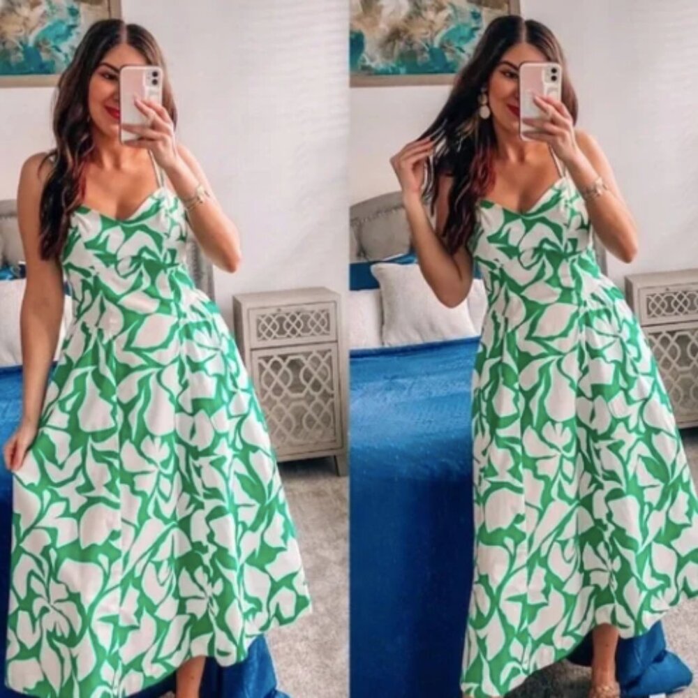 A New Day Summer Strappy Dress in Green & White! Size Large